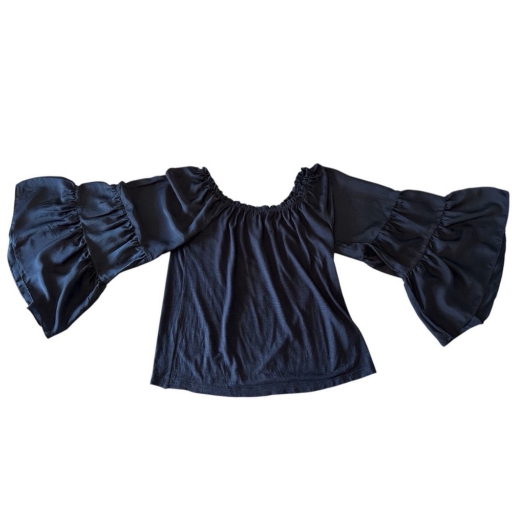 Anthropologie Black Off-Shoulder Blouse with Bell Sleeves - Picture 9 of 12